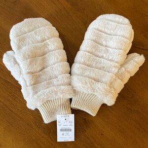 J. Crew Faux Fur Mittens, Ivory, NWT